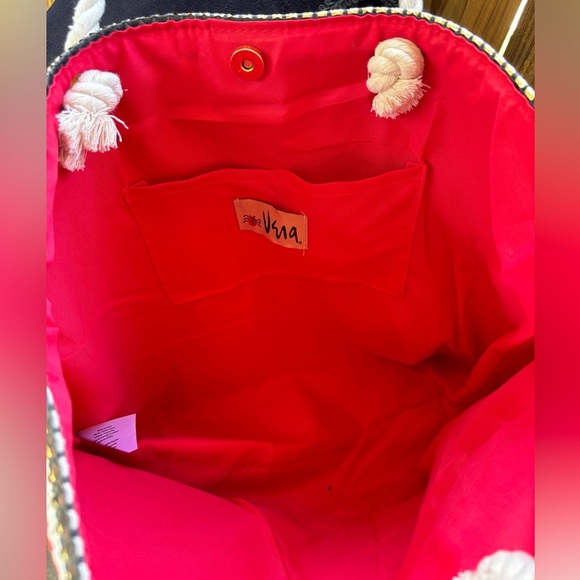 Vera Neumann Multicolor Azelea Woven Straw Striped Tote Bag with Rope Handles - Picture 3 of 5